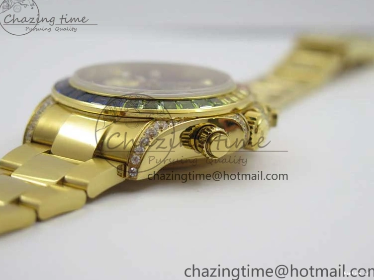 0109 Daytona 116589RBOW YG Rainbow Crystal BLF Best Edition Black Dial on YG Bracelet A SmoothTexture 3175